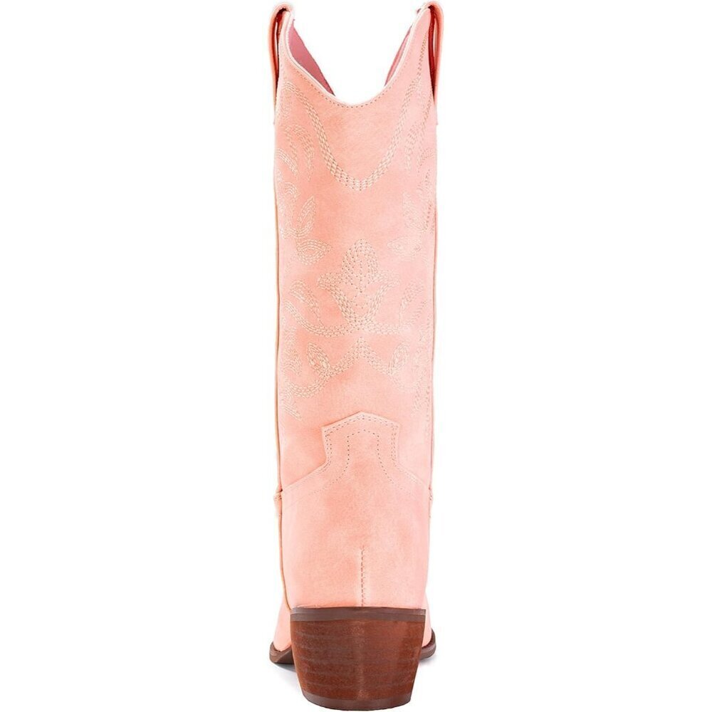 🆕Women's Pink Pointy Toe Classic Faux Leather Western Cowgirl Mid Calf Boots - Picture 4 of 7